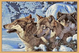 Шерстяной пейзажный ковер в стиле Модерн из шерсти Hunnu 6S1011 82 волки
