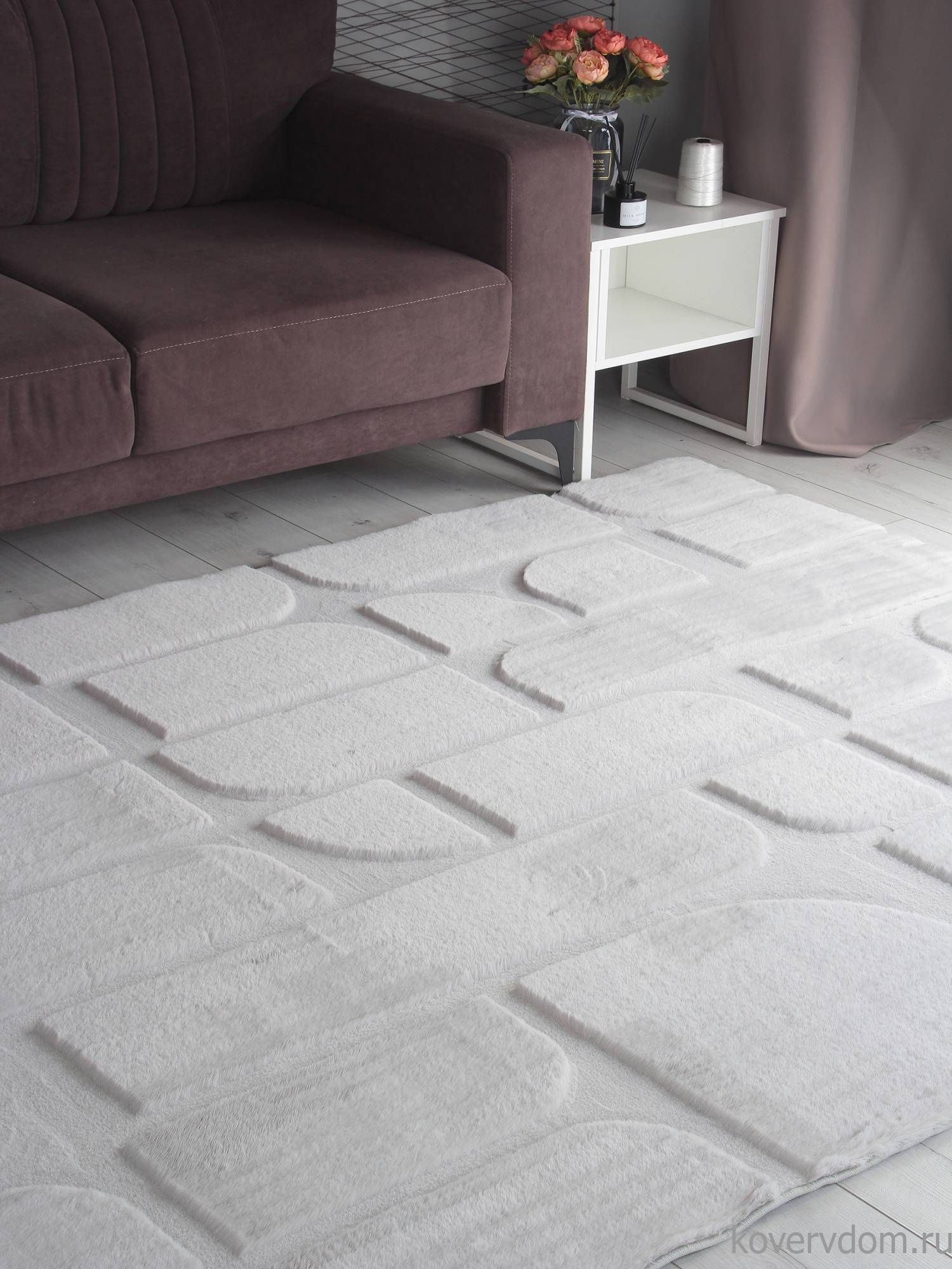 Ковер из искусственного меха RABBIT CARVING PX4001 GREY / GREY